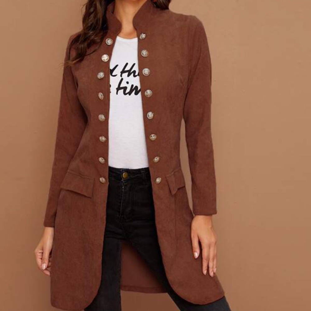 Dusty blue Button Detail Open Front Corduroy Jacket Shacket - Picture 7 of 13